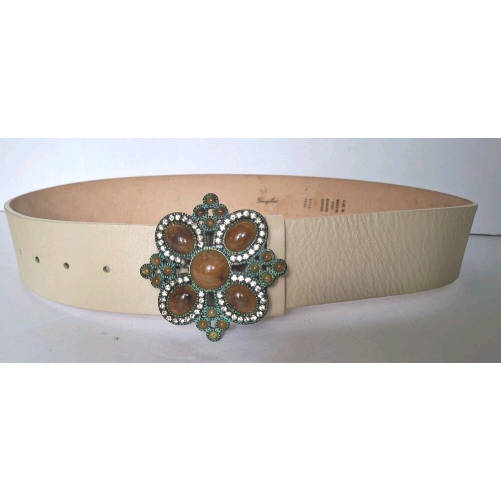 GARUGLIERI 7506 Italian Leather Statement Belt Sz Medium Jeweled Rhinestone Boho